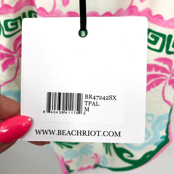 BEACH RIOT Women Shona One Piece Swimsuit Medium White Tropical Palm Tie NWT - Picture 11 of 13
